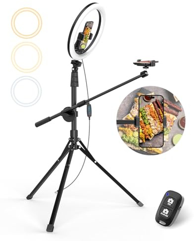 UBeesize 12 Ring Light with Overhead Phone Mount, Selfie Light with Stand,62 Tripod for iPhone with Light and Phone Holder for Video Recording,Cooking,Photography,Live Streaming,Tiktok,YouTube