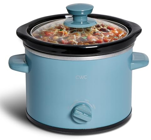 COOK WITH COLOR 2QT Mini Electric Round Slow Cooker - Adjustable Settings, Removable Stoneware Pot, Tempered Glass Lid, Dishwasher Safe, Cool-Touch Side Handles, Slate Blue