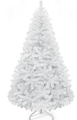YITAHOME Sapin de Noël Artificiel Blanc 182cm, Environ 818 Pointes, réaliste, Branches denses, Sapin avec Cadre Pliant et Support en métal, Montage Rapide pour Maison et magasins, 183 x Φ115 cm