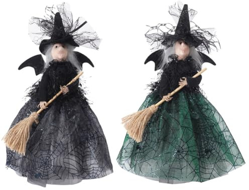 JAWSEU 2pcs Halloween Hexenpuppen Ornament Halloween Hexe Anhänger Mini Besen Hexe Gefüllte Puppen Halloween Hexe Besen Hängeornamente Halloween Hexen Wichtel Puppe Schlafzimmer Desktop Dekor