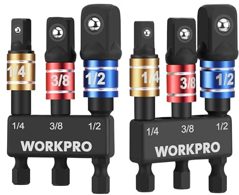 WORKPRO Impact Grade Socket Adapter Set, 1/4, 3/8, & 1/2 Drive, Extension Driver Bit With Holder, for Power Drill to High Torque Impact Wrench, 6PCS