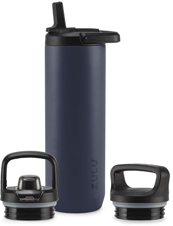 ZULU Core 24oz Stainless Steel Water Bottle with 3 Lids- Straw, Chug, Twist | Double Walled and Vacuum Insulated Metal Thermos | Fits Car Cupholder, Built in Carry Loop, Dishwasher Safe, Navy