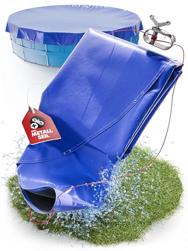 LAINFELD Copertura per piscina (blu/nero, 460 – 500 cm (diametro 560 cm) con materiale di fissaggio, telo per piscina in materiale spesso da 200 g/m², adatto per piscine INTEX BESTWAY