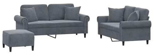 HETFTJN Sofagarnituren Schlafsessel Bigsofa Camping Couch - 3-TLG. Sofagarnitur mit Kissen Dunkelgrau Samt für Jugendzimmer Relaxationsraum Schlafzimmer Hotelzimmer