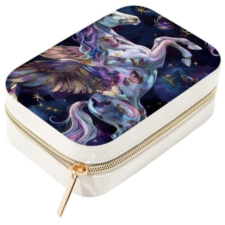Eslifey Kleine Schmuckschatulle mit Einhorn-Schmetterling-Muster, doppellagig, Reise-Schmuck-Organizer für Frauen und Mädchen