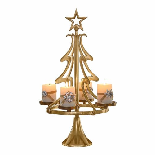 Loberon Adventskranzständer Gaetana, Gold | Festlicher Chic, Tannenbaum-Form, für Stumpenkerzen, Adventsdekoration, Advent, Weihnachten, Weihnachtsdeko, Aluminium