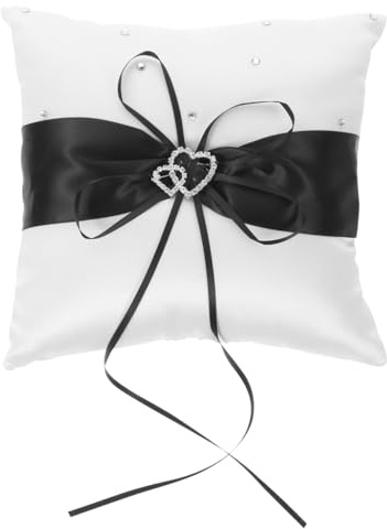 Cabilock Ehering Kissen Mit Herzform Und Strasssteinen Weiches Ringträgerkissen Für Hochzeit Romantisches Braut Ringkissen Mit Satin Bogen Dekoratives Verlobung Zubehör 8X8 Zoll