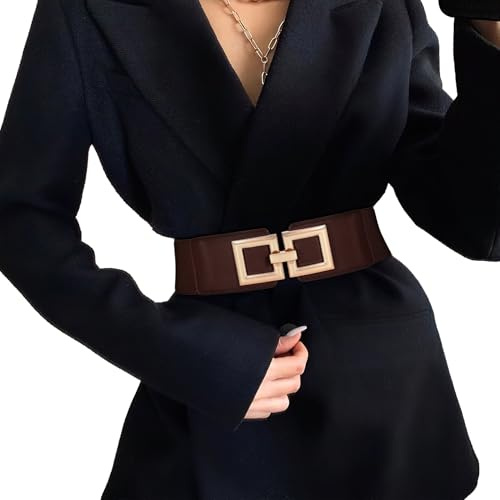 JasGood Damen Breiter Elastischer Taillengürtel Vintage Hüftgürtel Stretchy Kleider Gürtel mit Goldener Schnalle