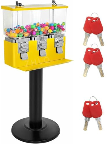 Macchina per Gomme Da Masticare, Distributore Di Caramelle Triplo per Gomme Da Masticare, Capsule E Caramelle, Distributore Di Caramelle Con Supporto per Negozi, Aziende,Yellow-0.4in*2+1to1.37in