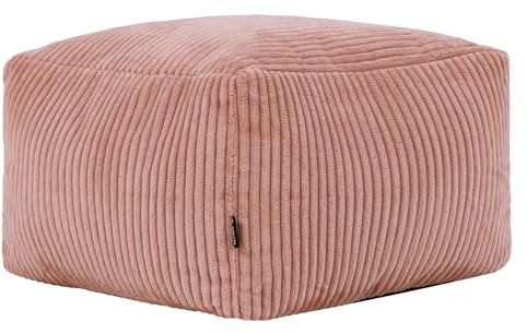 Icon Amara Kleiner Cord Sitzsack Hocker mit Füllung, Rosa | In Deutschland Hergestellt, Sitzsack Pouf Hocker, Flauschiger Cordstoff, Fußhocker für das Wohnzimmer und Schlafzimmer