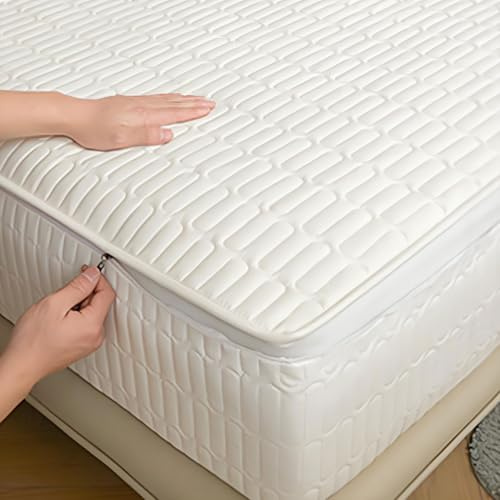 DSSHENGDS Anpassningsbara sänglakan, andningsbart madrassöverdrag för madrass, premium dragkedja dammtätt madrassskydd, helsidigt skydd madrassöverdrag – vit – 80 x 200 + 30 cm