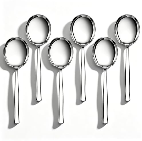 Minekkyes Cucchiaio da buffet in acciaio inox, 6 pezzi, grande, colore: argento