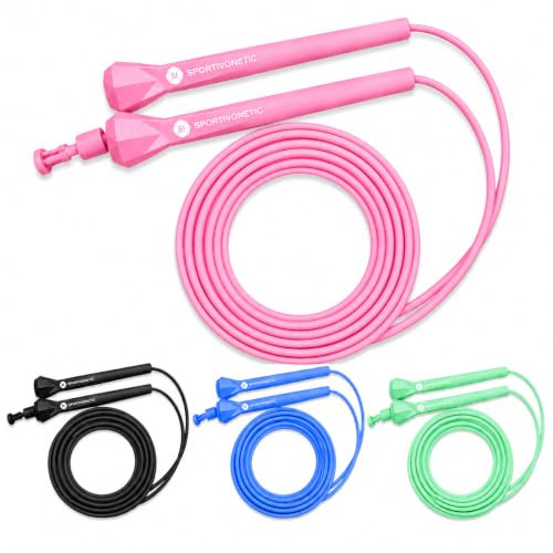 SPORTIVONETIC® Springseil Diamant Edition, 3 Meter Seillänge, verstellbar, für Erwachsene & Kinder, Speed Rope, Jump Rope für Fitness, Cardio, Boxen, Crossfit