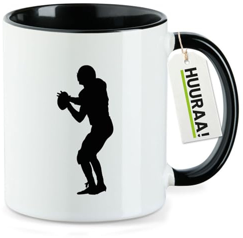 Huuraa Kaffeetasse American Football Silhouette Geschenk 330ml Schwarz American Football Präsent