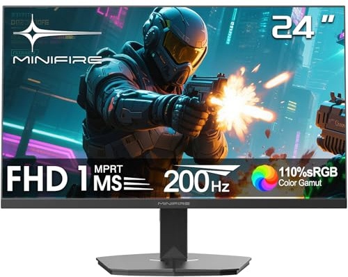 Minifire Écran PC Gamer 24 Pouces, 200Hz, 1ms, FreeSync, Full HD (1920x1080), Écran sans Bordure, Inclinaison Réglable, 300 Nits, sRGB 110%, HDMI 2.0 & DP 1.4 - (MFG24F4H)
