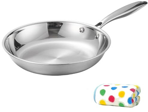 Premium 304 Stainless Steel Frying Pan – 20-28CM Uncoated Skillet for Induction Hob & Oven, Ergonomic Handle, Healthy Cookware for Steak, Eggs, Daily Cooking (1Pc, 20cm)