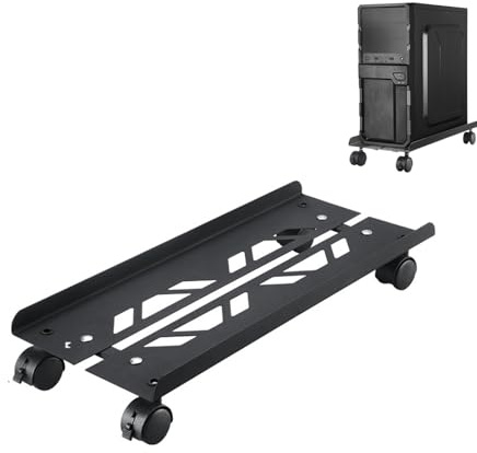 Yumzxin Heavy-Duty Steel Computer Tower Stand with Lockable Wheels- Adjustable Width 20-26cm, Universal PC Case Holder for Gaming/Office Desktops, Black