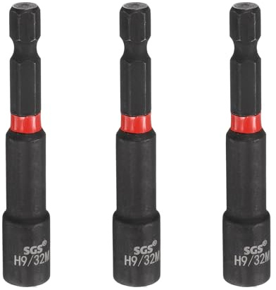 sourcing map 3 brocas de destornillador de tuerca de 9/32 pulgadas, vástago hexagonal de 1/4 pulgadas, 65 mm de largo, magnéticos, 6 puntos, ajuste rápido de pernos de acero CR-V para taladros