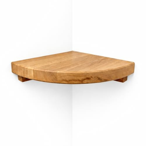 Generisch Eckregal hängend Buche massiv – 2,5 cm Starkes Wandregal Holz 20 cm – Viertelkreis Wandboard inkl. Befestigungsleisten für Deko & Pflanzen