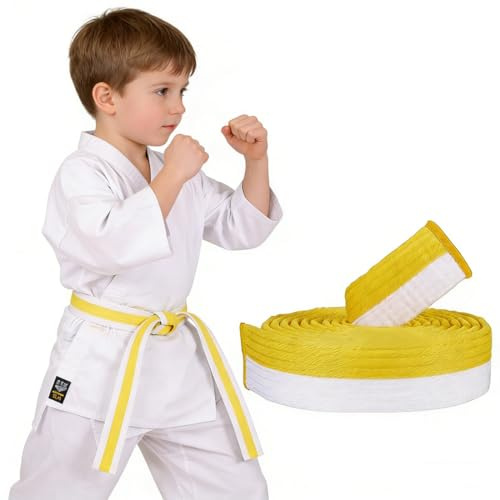 XBFOCNH 180cm Judo gürtel Judo Karate Gürtel Belt,Kampfkunst Karate,Judo Baumwolle Taekwondo Belts,Professioneller Karate Aikido Belt für Kinder Erwachsene Kampfsportgürtel(Gelb+Weiß)