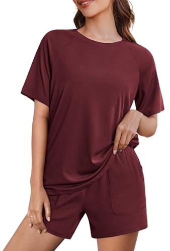 Ekouaer Pyjama court pour femme - Ensemble de pyjama d'été - Manches courtes - Col rond - Loungewear