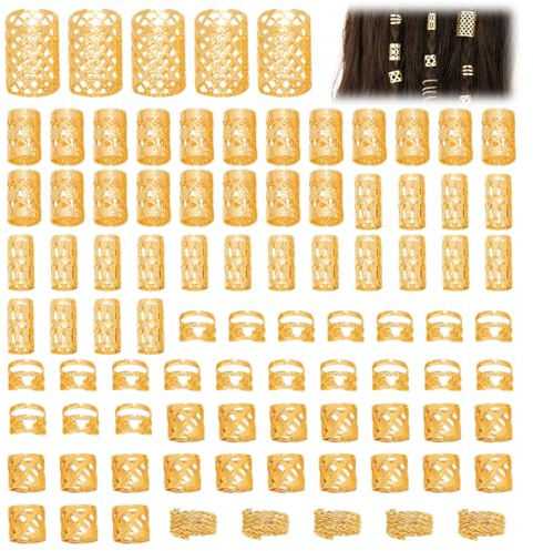 KRFWGUU 90 Stück Haarschmuck Gold, Piraten-Schmuck, Verstellbarer Loc-Schmuck Für Zöpfe, 6 Stile Für Herren, Damen, Jungen Und Mädchenaccessoires