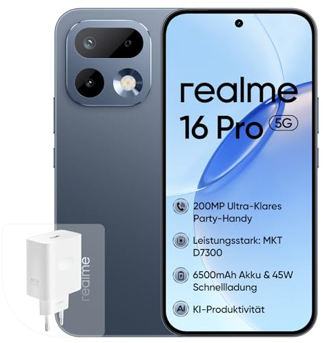 realme 16 Pro 5G Smartphone, 8+512GB, Fotocamera 200MP OIS, Batteria 6500mAh, Display Piatto 6,78 144Hz, Ricarica Rapida 45W, Funzioni AI, IP69, Dual SIM, Grigio (con Adattatore)