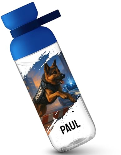 Kinder Trinkflasche Mepal Flasche - Polizei Hund mit Name - Polizeihund Geschenke personalisiert - 500 ml - Blau