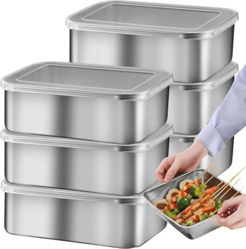 PORFOYO 6 Stück Frischhaltedosen Mit Deckel 1100ml Meal Prep Boxen, Edelstahl Frischhaltedosen Aufbewahrungsbox Frischhalteboxen Stapelbar Vorratsdosen Aufschnittboxen Für Kühlschrank, 18x13x6cm