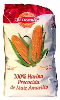 Harina Precocida de Maíz Amarillo 2 x 1 kg (pack de 2 unidades) para Arepas Venezolanas y Colombianas Masa Fácil Sin Gluten No GMO