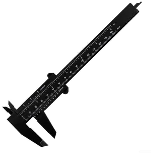 Calibre de plástico, 0-150 mm, escala doble, herramienta de precisión para interior y exterior, bricolaje, joyería, escuela, hobby, taller, verde, negro, azul, gris (negro)