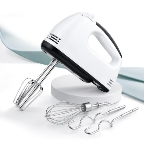 Electric Hand Mixer 7 Speed Handheld Whisk with Beaters, White
