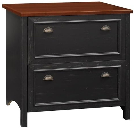 Bush Home Fairview 2 Drawer Lateral File Cabinet in Antique Black/Hansen Cherry, Home Office Storage for Letter, Legal, and A4-Size Documents
