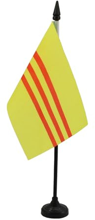 AZ FLAG South Vietnam Table Flag 15x10 cm 100D Polyester Plastic Base | Indoor use Vietnamese 4x6 in desk flag stitched finish with reinforced edges with plastic pole
