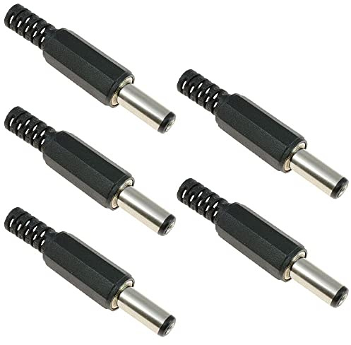 Switch Electronics 2.1mm x 5.5mm Male Power Plug Jack DC Connector 14mm Long (Pack of 5)