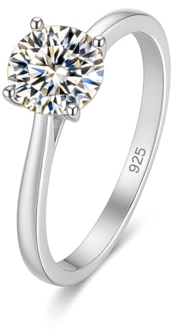 925 sterling silver kristall 4-klo set 1,25 ct rund 7 mm CZ patiens kärlek för evigt förlovning löfte evighet brud bröllop ringar för kvinnor tonårsflickor, storlek UK M J L K N P Q R O, med presentask e sterlingsilver, N, cod. SFJS35