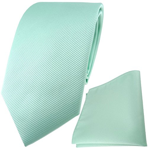 TigerTie Designer Krawatte Einstecktuch in mint grün einfarbig uni Rips