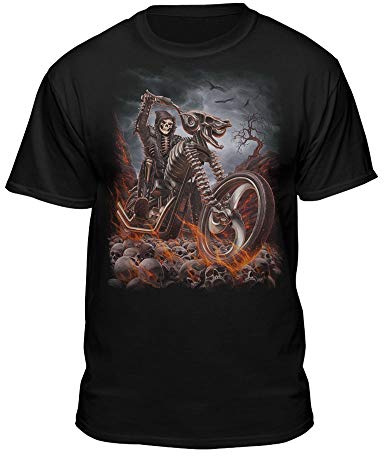 Teelocity Grim Reaper Goth Biker Rock Flames Skull Motorcycle T-Shirt (Large)