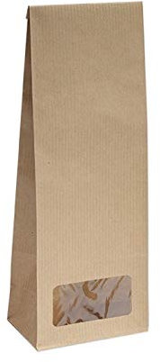 Blockbodenbeutel mit Sichtfenster - 100g - Größe 7 x 4 x20,5 cm - Papiertüten Bodenbeutel Geschenktüte Papierbeutel Tütchen Kraftpapier (100g – mit Sichtfenster, 100 Stk. - OPP)