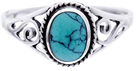 Windalf Bohemia Silberring Damen LUCY h: 0.9 cm Elfen Ring mit Türkis Glücks- & Freundschaftsring Vintage Hochwertiges Silber (Silber, 64 (20.4))