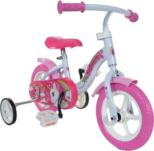 Dino Bikes Kinderfahrrad Einhorn, Mädchen, Weiß/Rosa, 10 Zoll
