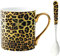 YBK Tech Taza de café de porcelana china de hueso, taza de té para el hogar, cocina, oficina (estampado de leopardo)