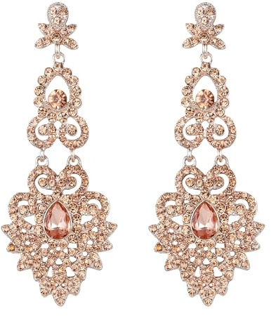 EVER FAITH Orecchini Donna Cristallo Nozze Vintage Stile Floreale Foglia Orecchini Lampadario pendenti