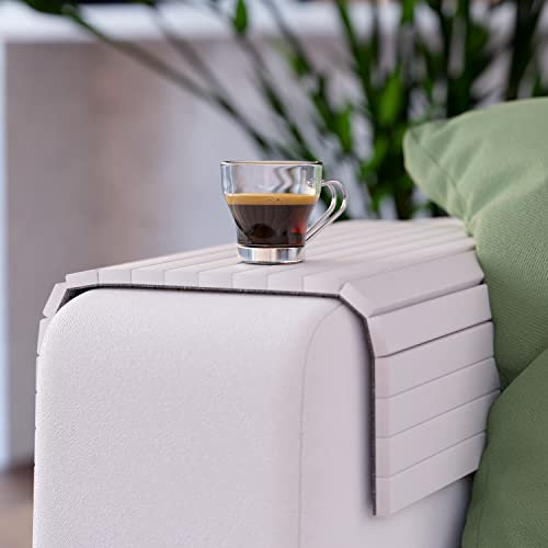 Green'n'Modern Sofatablett rutschfest - Holz Bambus Getränkehalter Armlehne | Couch Tablett flexibel als Sofa Butler | Sofa Tablett Armlehne als Sofa Ablage | Getränkehalter Armlehnentablett (Weiß)