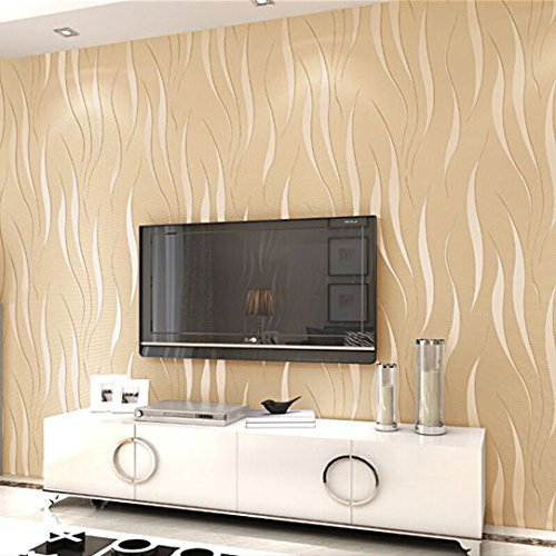 Carta da parati in tessuto non tessuto, effetto 3D stereoscopico a strisce/onde, sfondo per TV e per salotto, moderna e semplice, 0,53 m (larghezza) x 10 m (lunghezza) = 5,3 m², colore: beige
