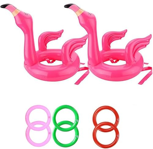 Gioco Lancio Anelli Fenicottero Gonfiabile con 2 Fenicotchi e 8 Anelli,Giocattoli Gonfiabili Giocattolo Piscina,Le Feste Estive,Divertimento Acqua per Bambini e Adulti,Giochi di Famiglia
