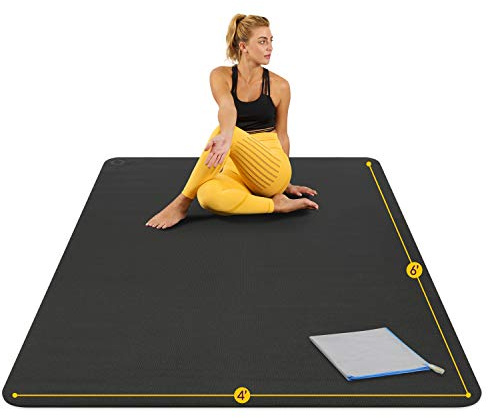 Large Yoga Mat 6'x4'x8mm Extra Thick, Durable, Non-Slip & Odorless Barefoot Exercise and Premium Fitness Home Gym Flooring Mat by ActiveGear - Black