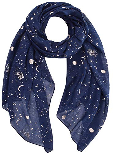 Tuopud Damen Sternenschal Heißer Silberner Druckschal Stern Sparkle Star Schals Sternchen Sterne Muster Metallic-Silber-Aufdruck glänzend Scarf
