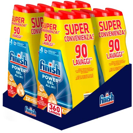 Finish Powergel Detersivo Lavastoviglie Anti Odore, Gel Lavastoviglie, 360 Lavaggi, 12 confezioni da 30 Lavaggi di Liquido Lavastoviglie