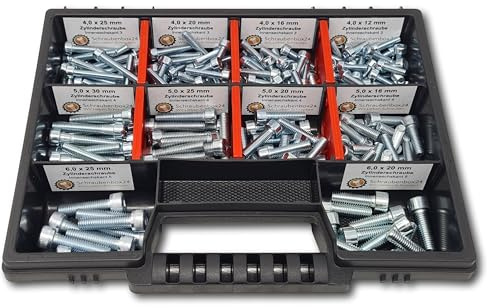 Zylinderkopfschrauben Sortiment M4-M5-M6 // 12mm-30mm 210 tlg. Schraubenbox DIN 912/ISO4762 Bolzen Vollgewindeschrauben Maschinenschrauben Gewindeschrauben Zylinderkopfschrauben